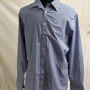 Charles Tyrwhitt Men SLIM FIT French Cuff Blues White Checks Dress Shirt 17/37